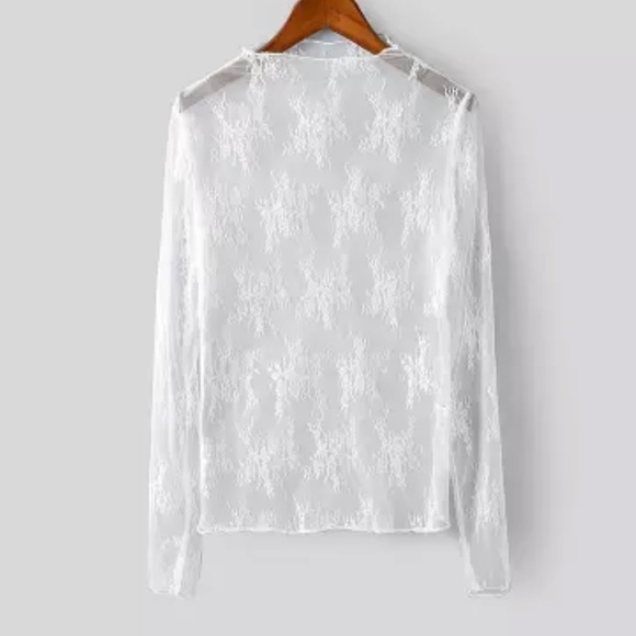 Lace blouse top shirt mesh transparent sexy women’s long sleeve - Picture 2 of 10